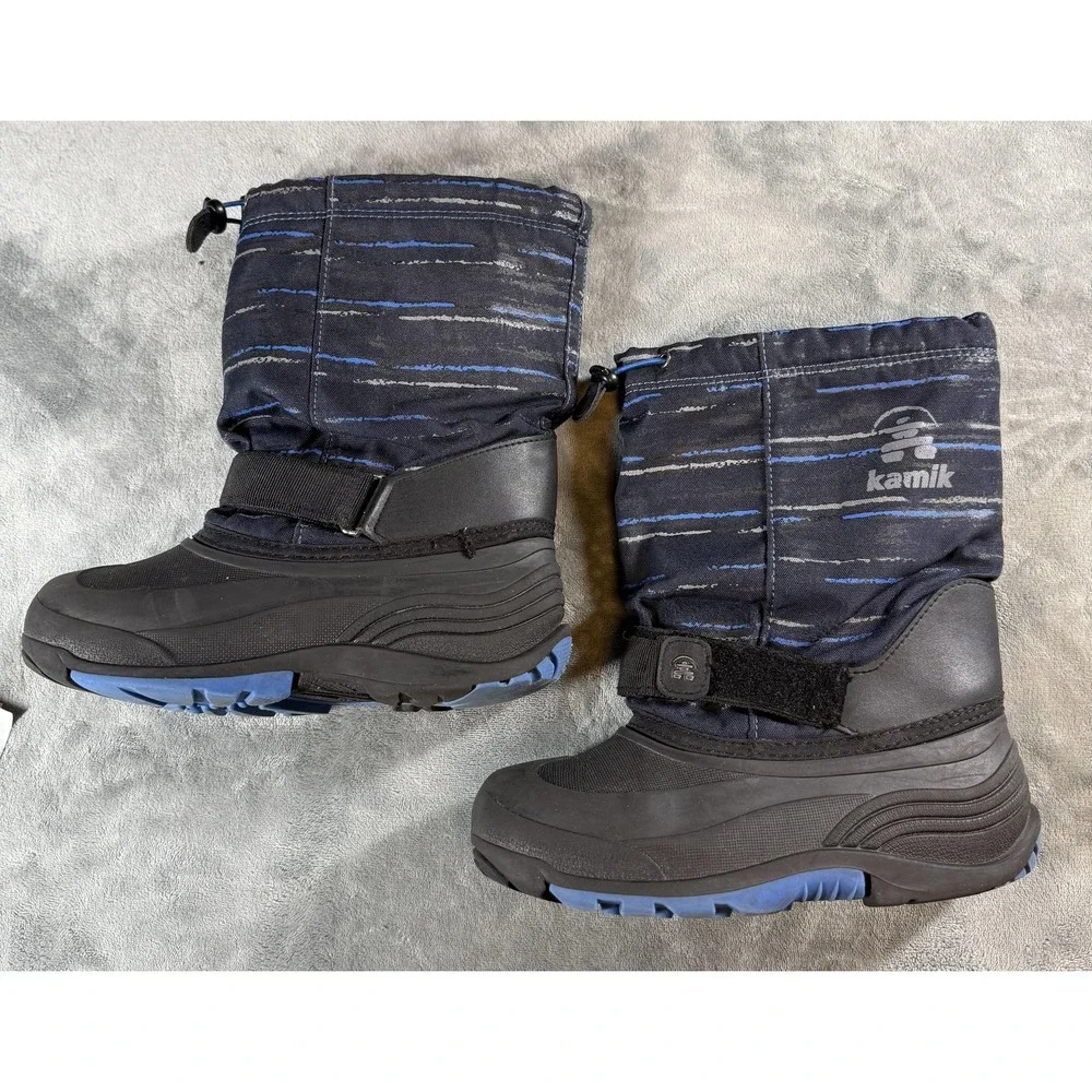 Kamik Boots‎ Youth Size 6 Black Blue Winter Snow Insulated Waterproof Drawstring